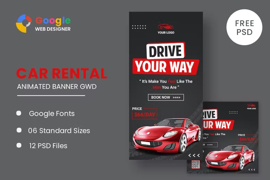 Rent Car HTML5 Banner Ads GWD