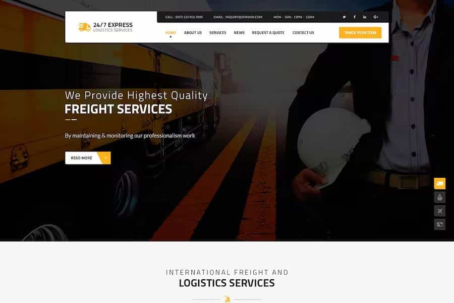 Product preview supplied for 24 7 Express Logistics Services HTML