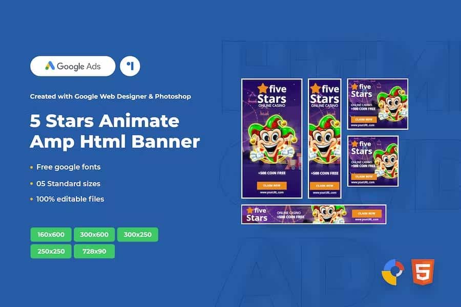 Preview image for 5 Stars Animate Ads Template AMPHTML Banners