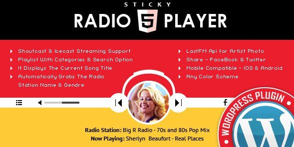 Sticky Full Width Radio Player WordPress Plugin