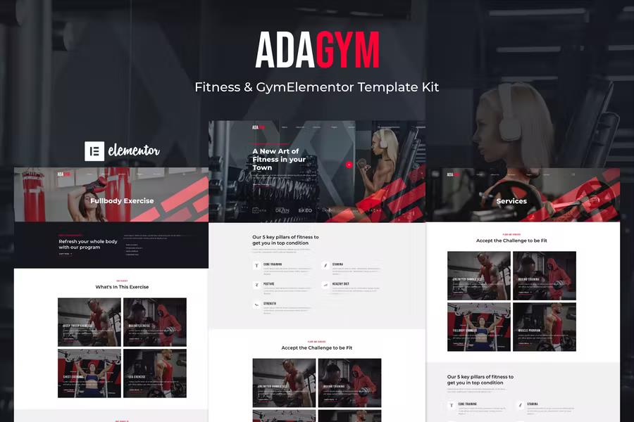 Adagym - Fitness & Gym Elementor Template Kit product preview