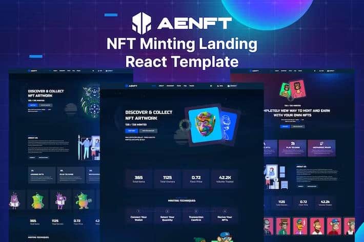 Aenft - NFT Minting or Collection React Template product preview