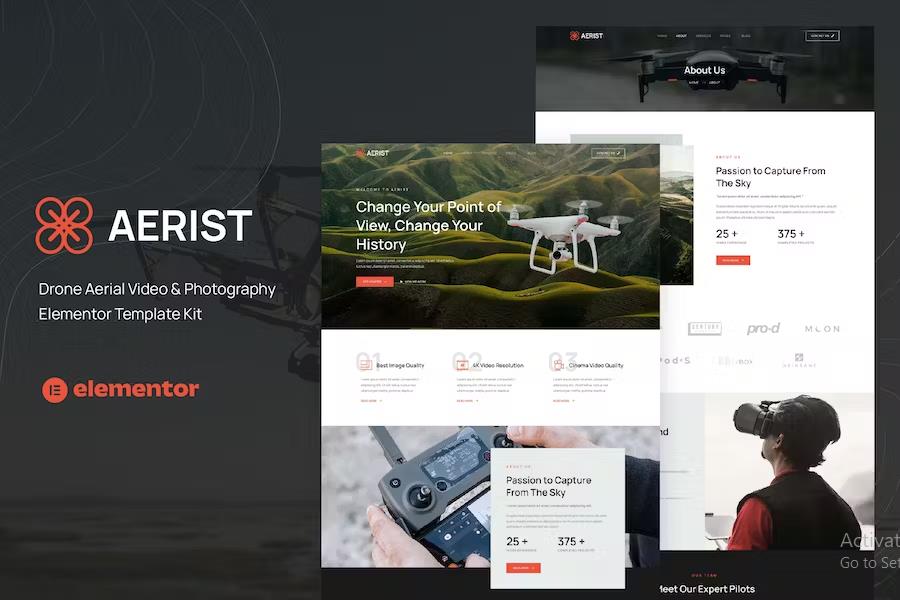 Product preview supplied for Aerist - Drone Aerial Video & Photography Elementor Template Kit