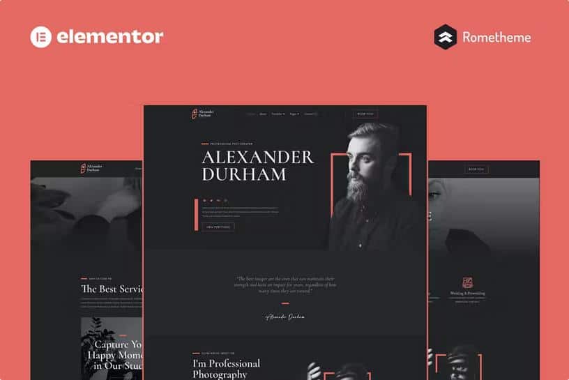 Preview image for Alexander Durham - Portfolio Photography Elementor Pro Full Site Template Kit