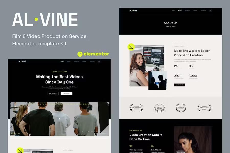Product preview supplied for Alvine - Film & Video Production Service Elementor Template Kit
