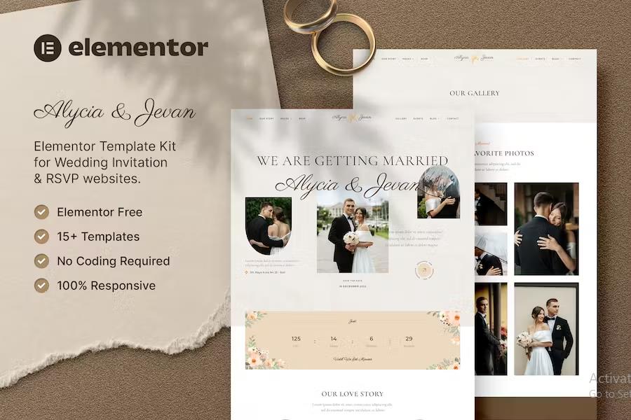 Alycia & Jevan – Wedding Invitation & RSVP Elementor Template Kit listing image