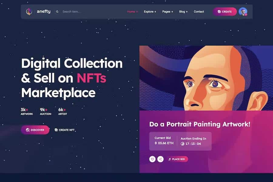 Anefty - NFT Marketplace HTML5 Template