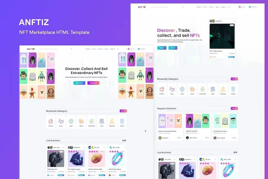 Anftiz - NFT Marketplace and Landing page Template