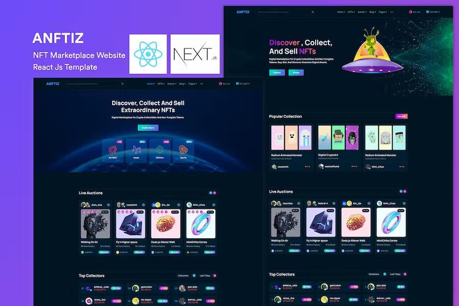Preview image for Anftiz - NFT Marketplace React Js Template