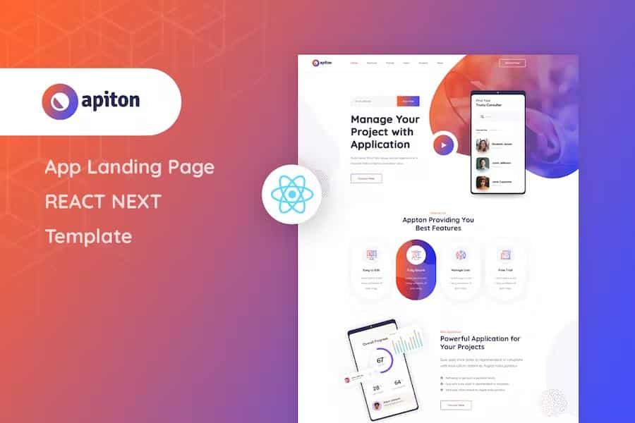 Product preview supplied for Apiton - React Next App Landing Page Template