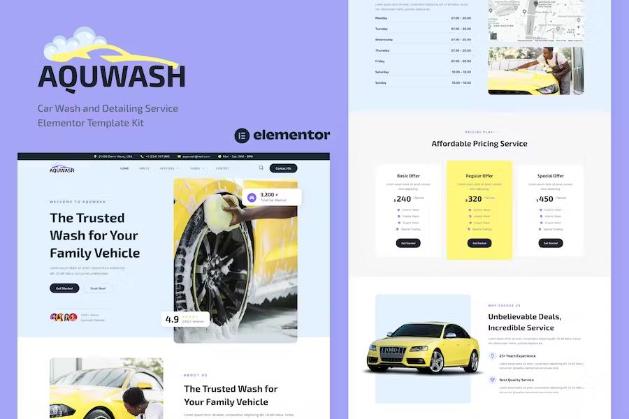 Preview image for Aquwash - Car Wash and Detailing Service Elementor Template Kit