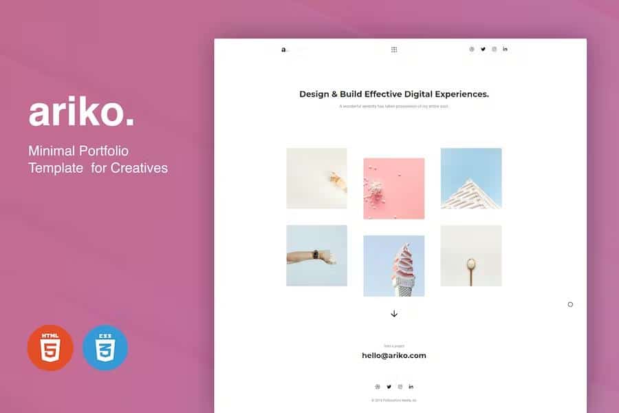 Product preview supplied for Ariko - Minimal Portfolio Template for Creatives