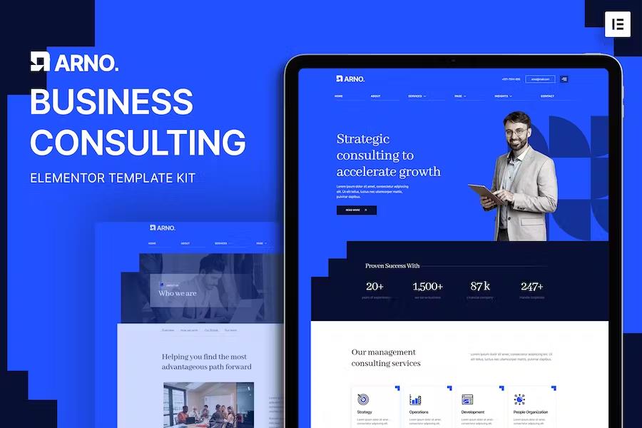 Product preview supplied for Arno – Business Consulting  Elementor Template Kit