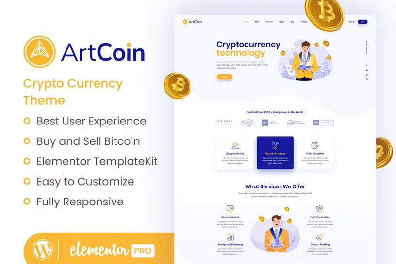 Preview image for ArtCoin | Bitcoin & Cryptocurrency Elementor Template Kit