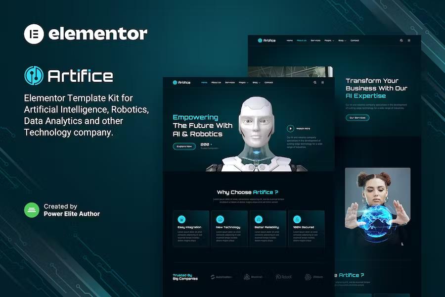 Preview image for Artifice – AI & Robotics Elementor Template Kit
