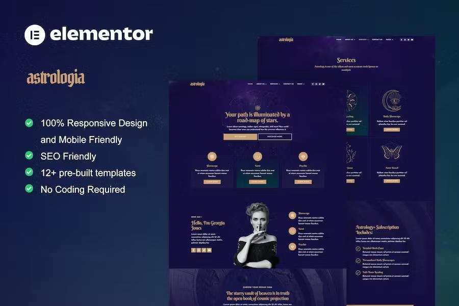 Product preview supplied for Astrologia - Horoscope Astrology Elementor Template Kit