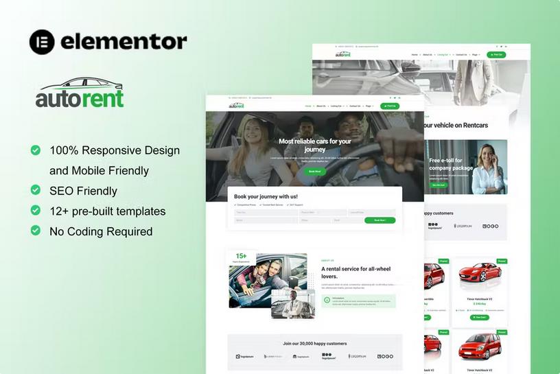 AutoRent - Car Rental Service Elementor Template Kit product preview