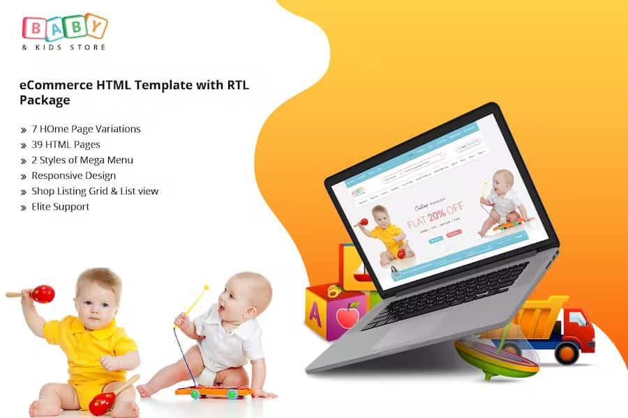 Baby & Kids Store eCommerce HTML Template with RTL Package