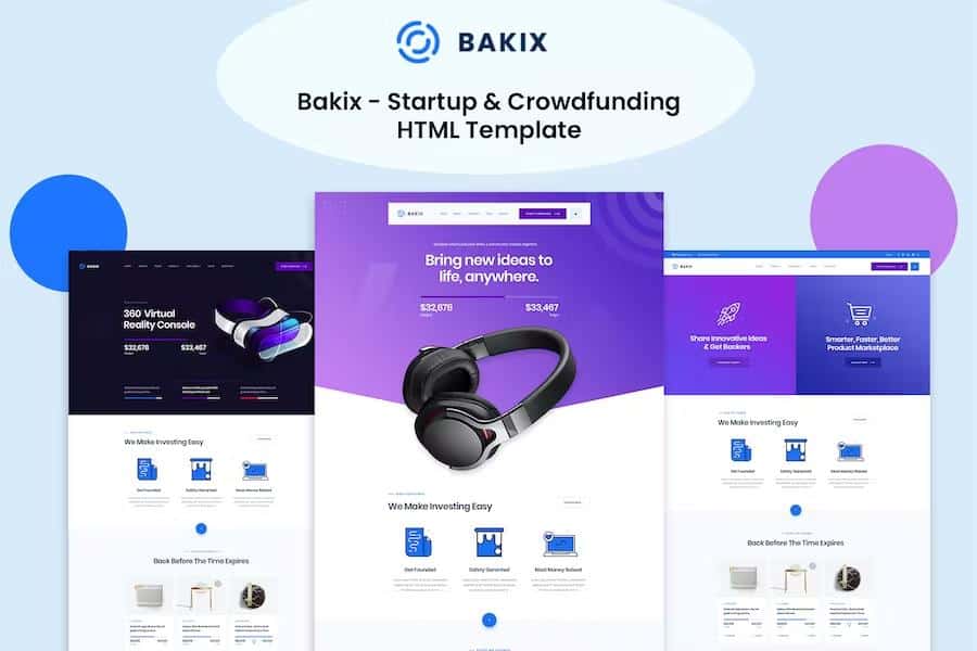 Bakix - Crowdfunding Startup Fundraising HTML5 Template