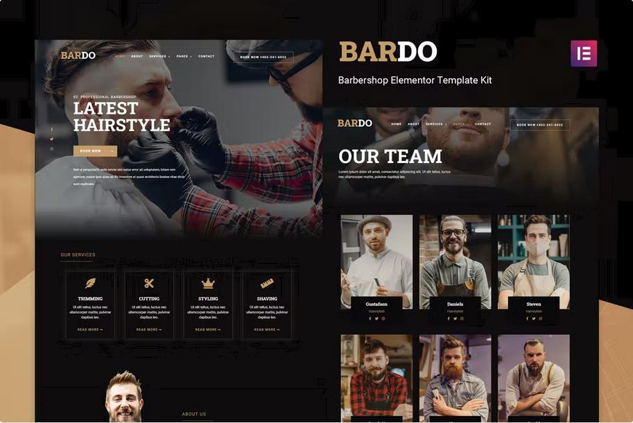 Bardo - Gentleman Barbershop Elementor Template Kit product preview