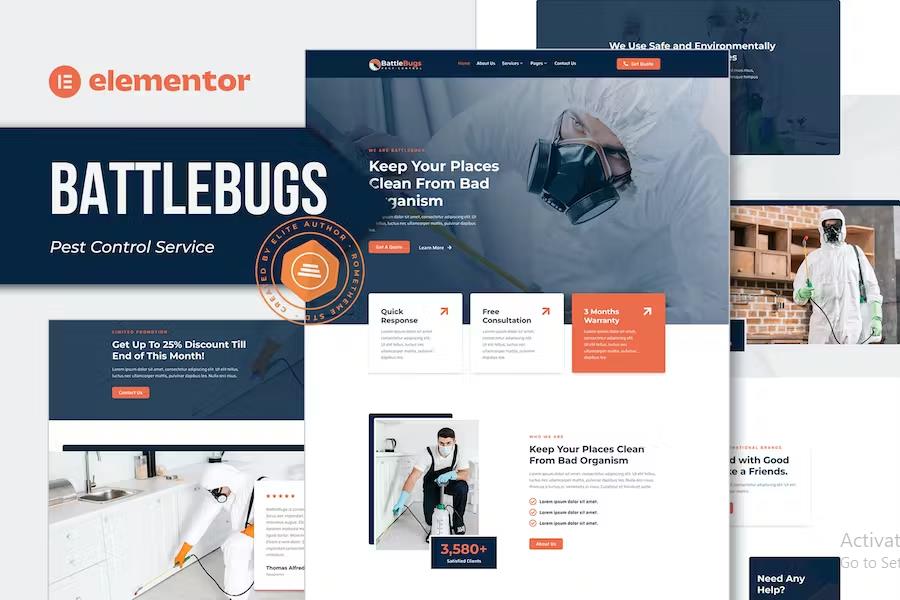 BattleBugs - Pest Control Service Elementor Template Kit product preview