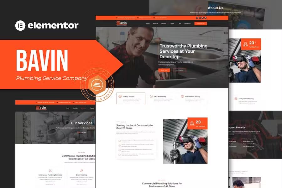 Bavin - Plumbing Service Company Elementor Template Kit listing image
