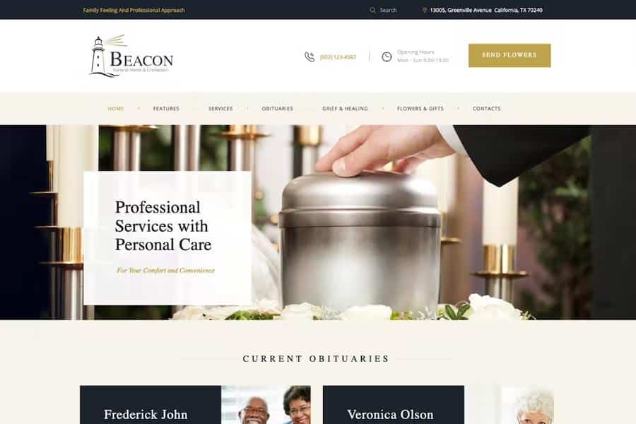 Beacon - Funeral Home Services & Cremation Parlor WordPress Theme
