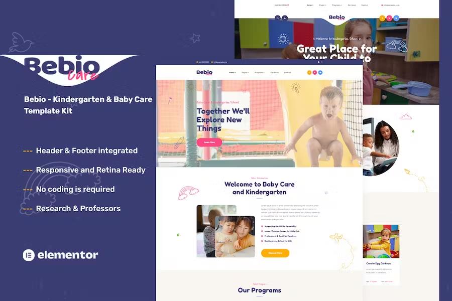 Bebio - Kindergarten & Baby Care Elementor Template Kit product preview