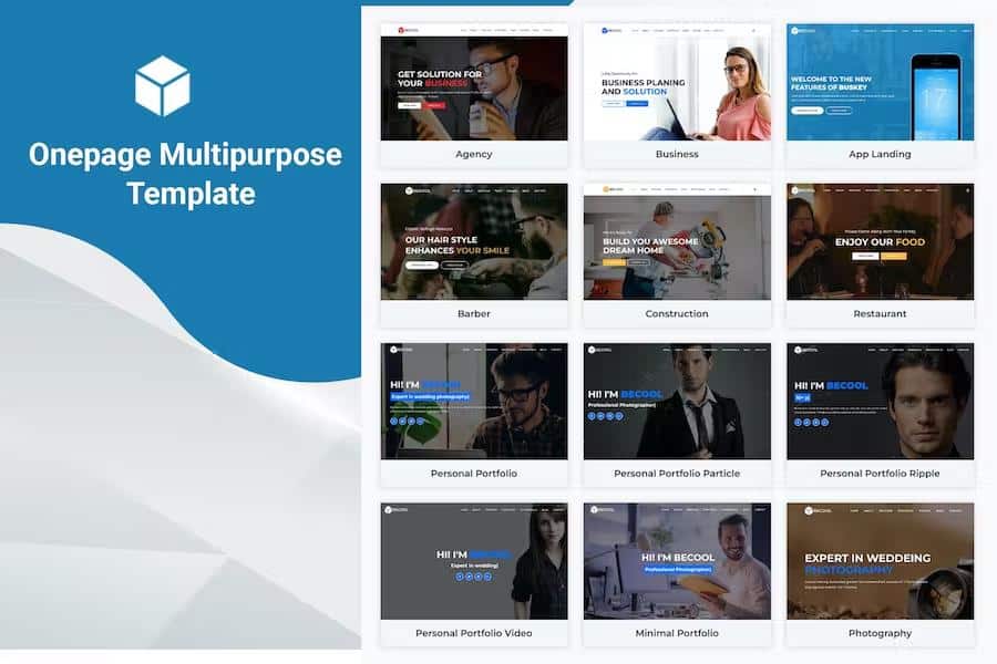 Product preview supplied for Becool - Onepage Multipurpose Template