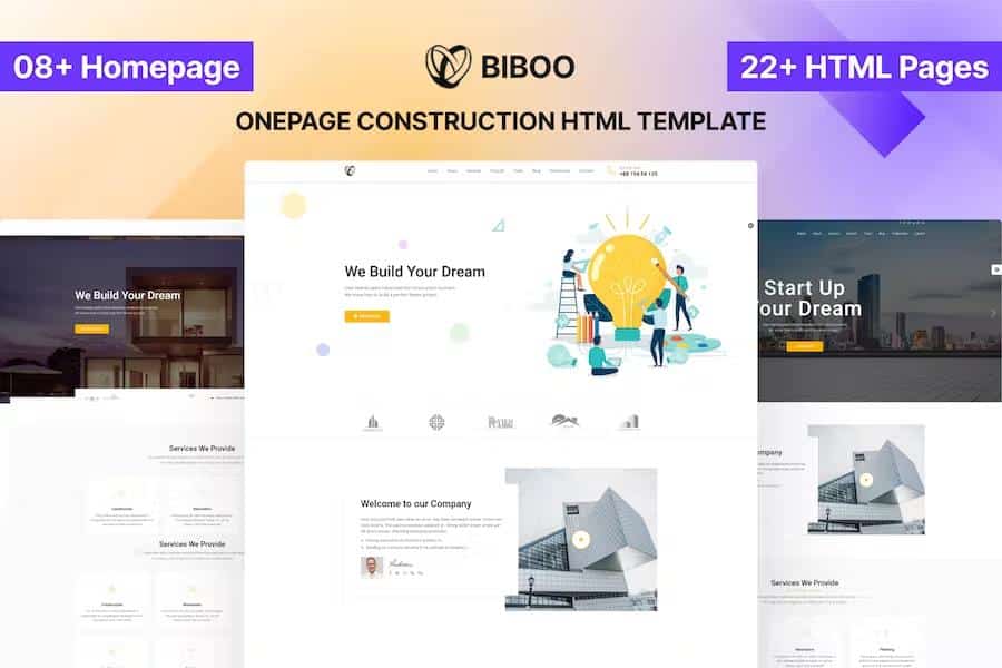 Biboo - OnePage Construction HTML Template