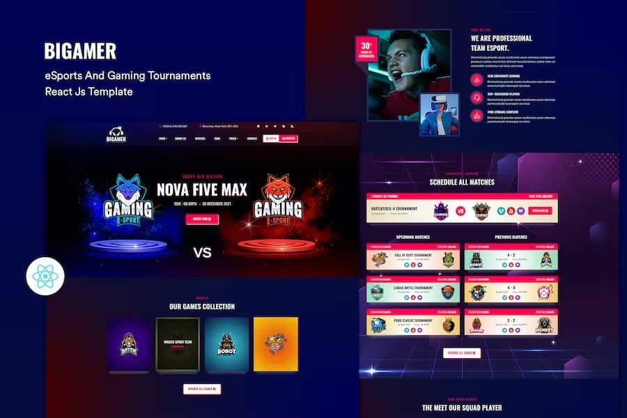 Bigamer - eSports And Gaming Tournaments React Js Template