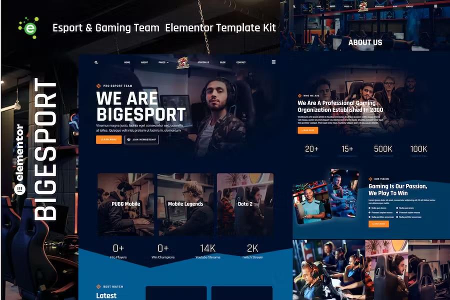 Product preview supplied for Bigesport - Esport & Gaming Team Elementor Template Kit