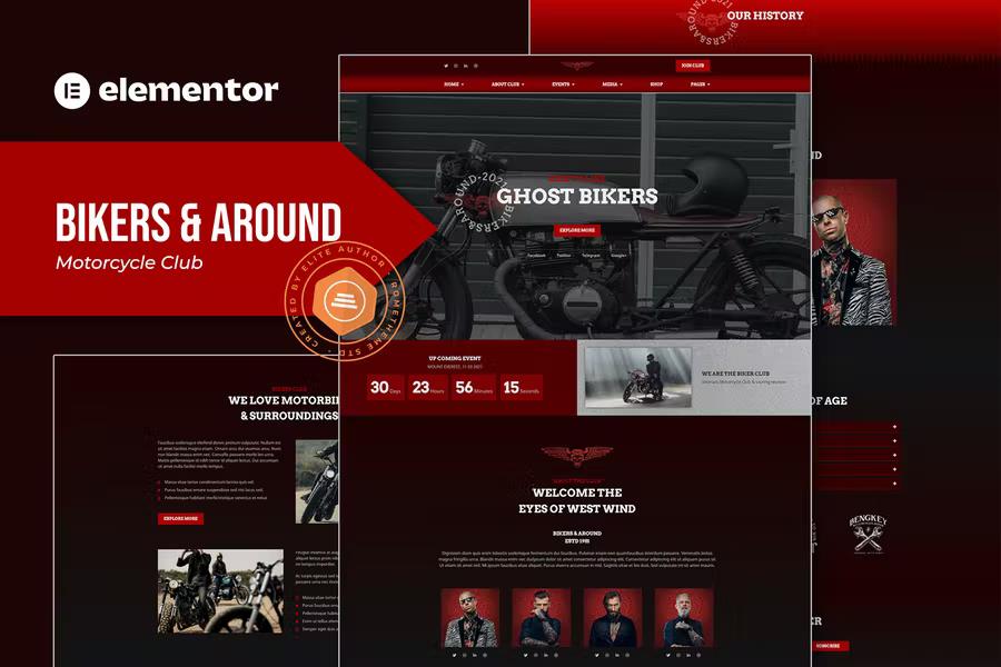 Product preview supplied for Bikers & Around - Motorcycle Club Elementor Template Kit