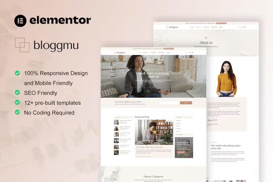 Bloggmu - Feminine Blog Elementor Template Kit product preview
