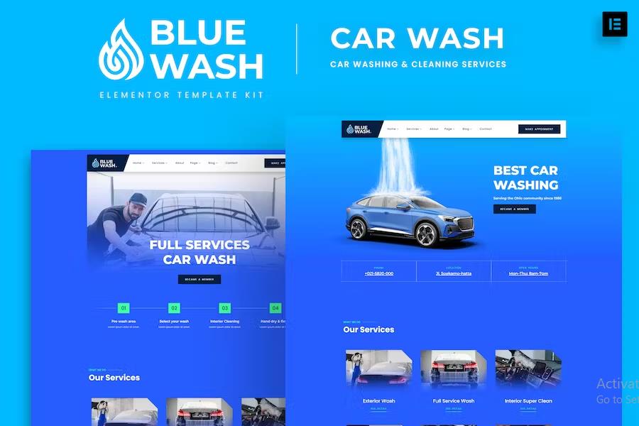 Product preview supplied for Bluewash - Car Washing & Cleaning Services Template Kit