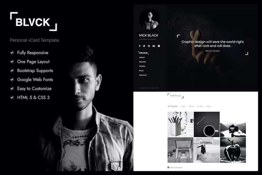 Blvck - Personal vCard & Resume Template