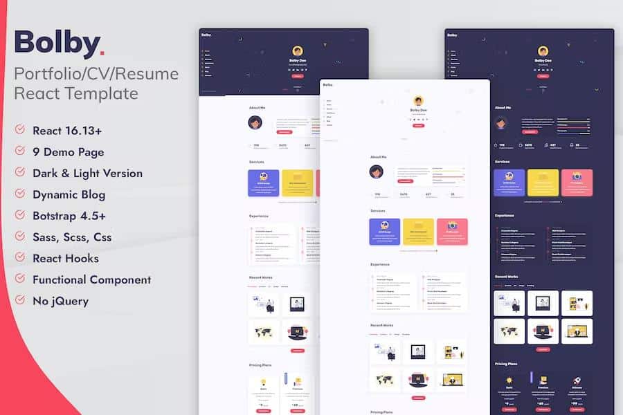 Bolby - React Personal Portfolio CV Resume Template