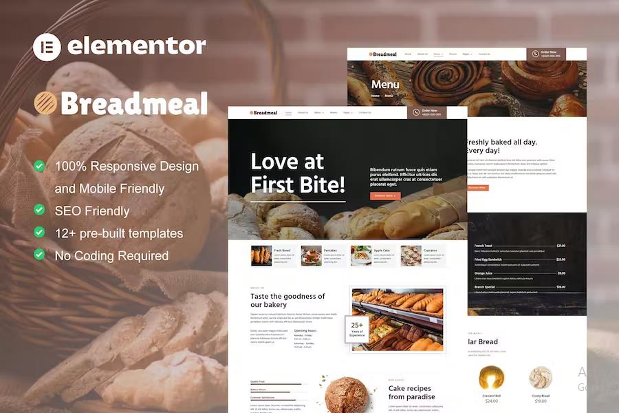 BreadMeal - Bakery & Cake Elementor Template Kit product preview