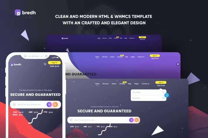 Product preview supplied for Bredh - Multipurpose Web Hosting with WHMCS Template