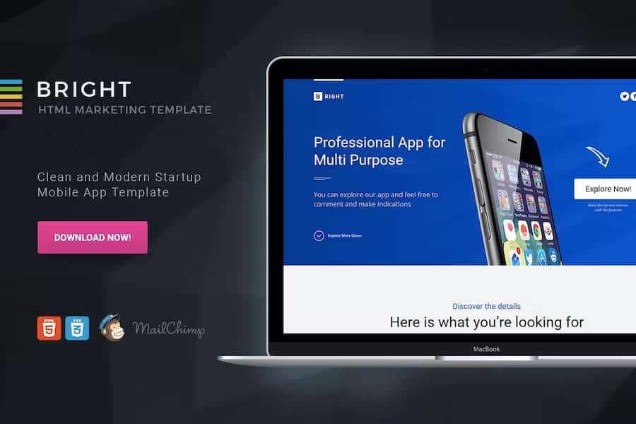 Bright - Apps Startup Landing Page