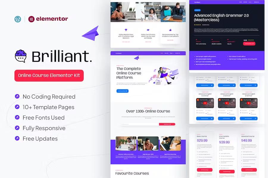 Brilliant - Online Course Elementor Pro Template Kit product preview