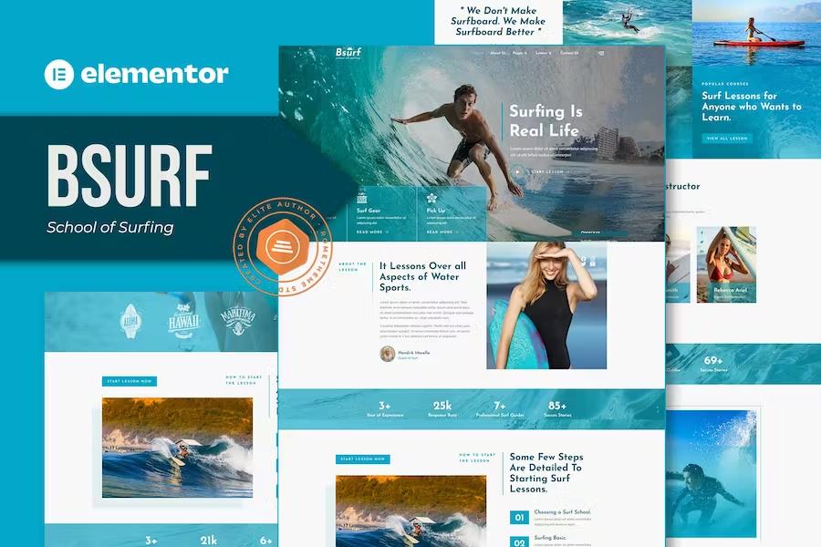 Bsurf - Surfing School Elementor Template Kit product preview