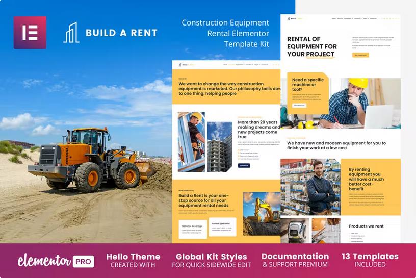 Product preview supplied for Build-A-Rent - Construction Equipment Rental Elementor Template Kit