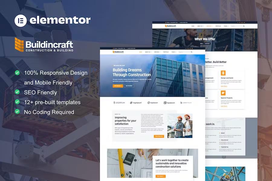 BuildinCraft- Construction & Building Elementor Template Kit
