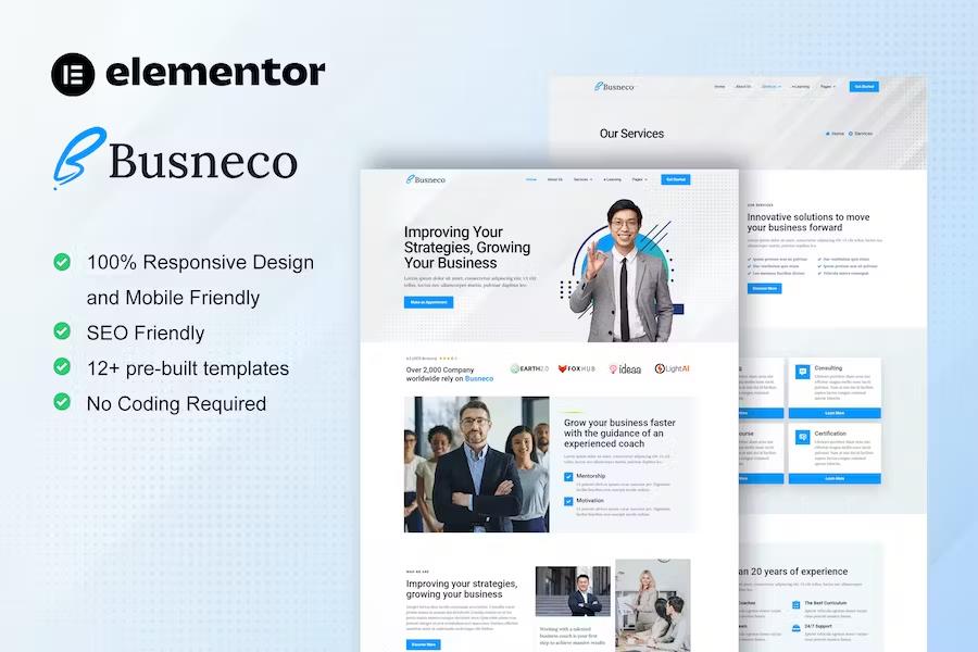 Product preview supplied for Busneco - Business Coach & Consulting Elementor Template Kit
