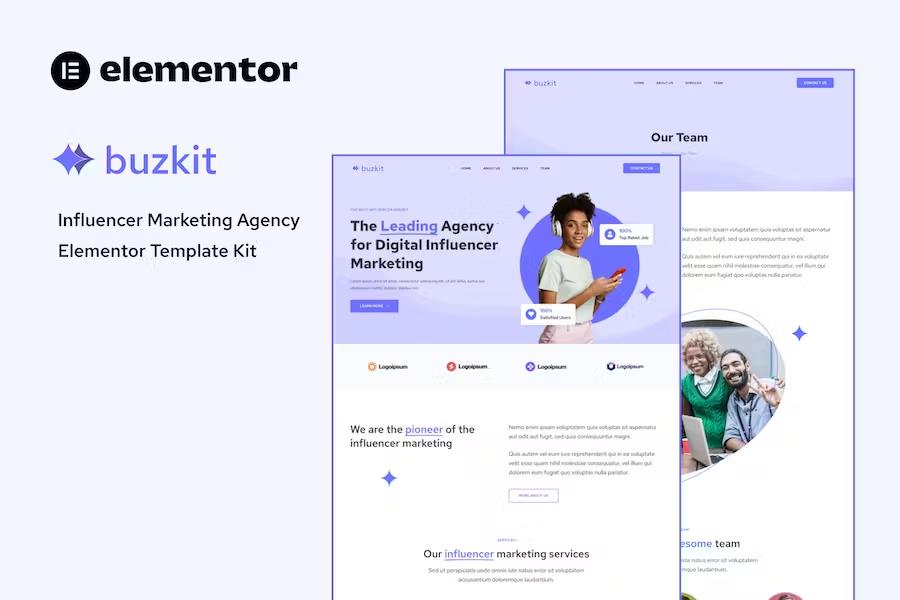 Product preview supplied for Buzkit - Influencer Marketing Agency Elementor Template Kit