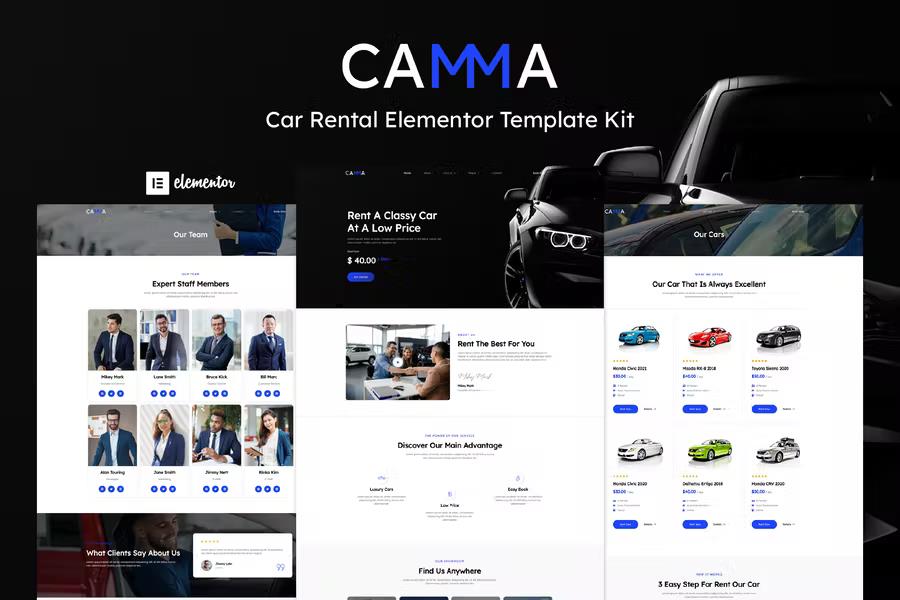 Product preview supplied for Camma - Car Rental Elementor Template Kit