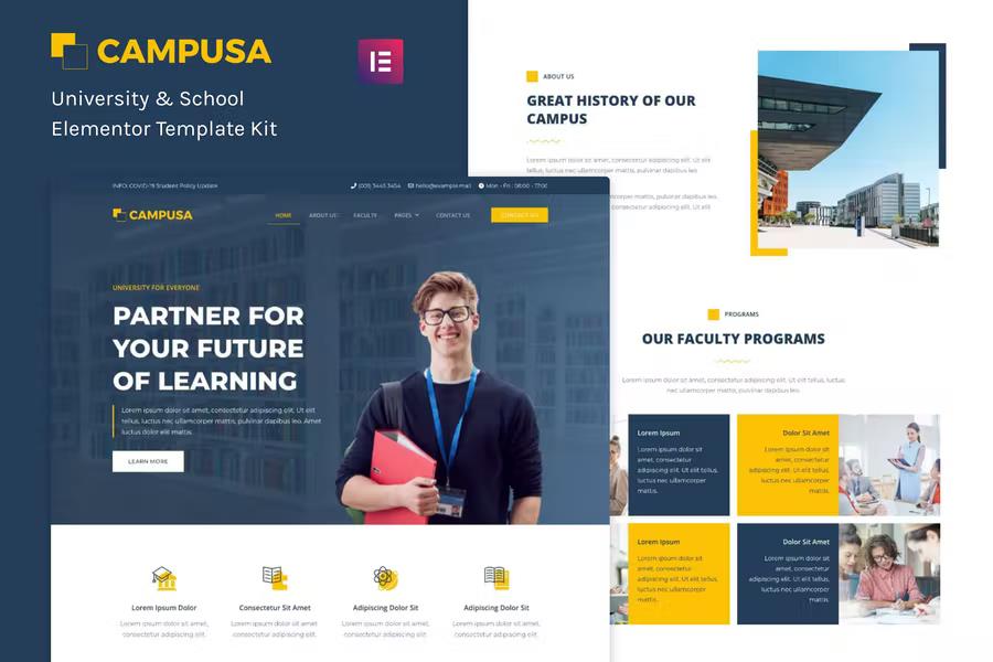 Campusa - University & School Elementor Template Kit product preview