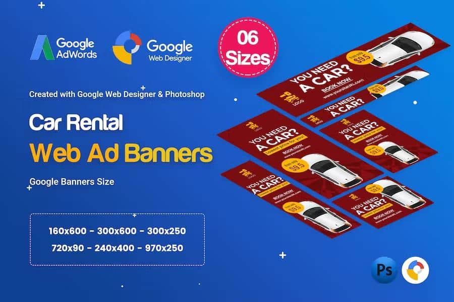 Car Rental HTML5 Banners Ad D25 - GWD & PSD