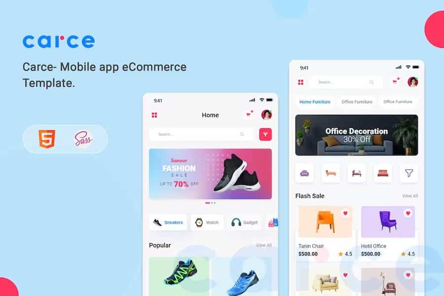 Product preview supplied for Carce - Mobile app eCommerce Template